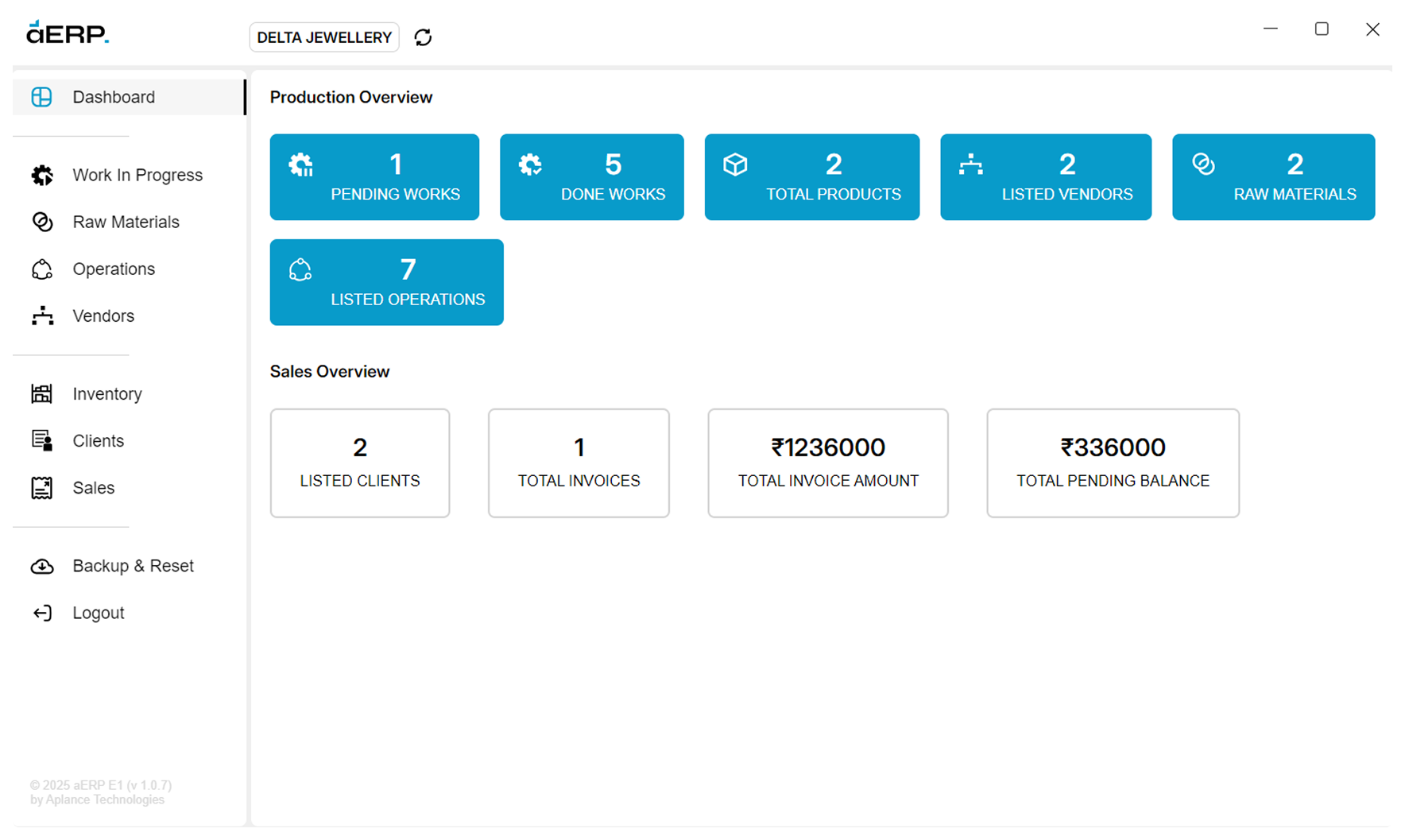 AERP desktop dashboard