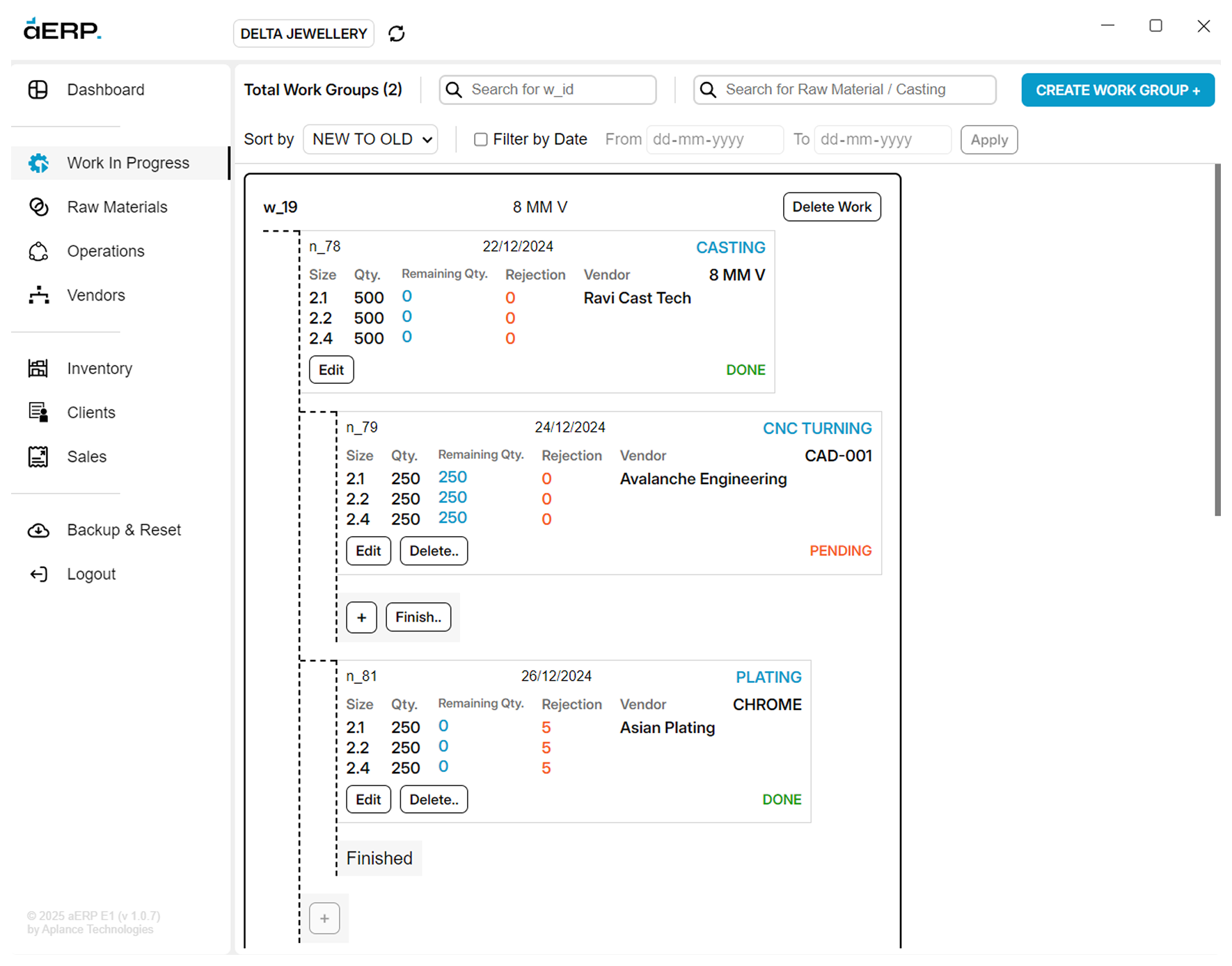 AERP workflow management screen