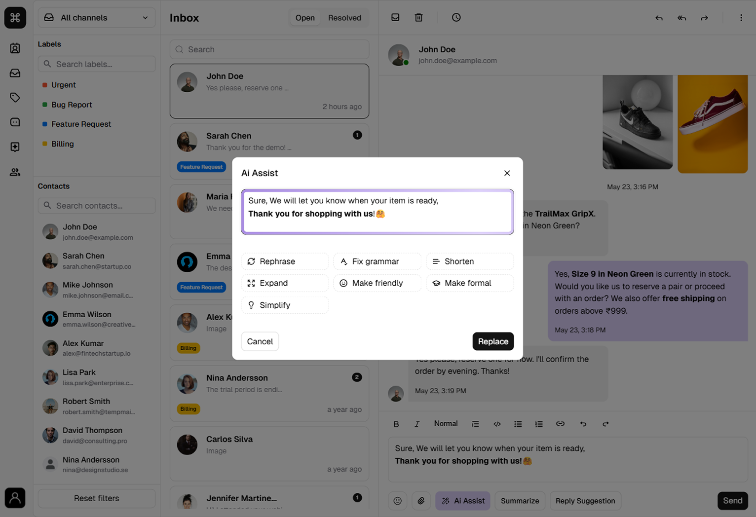 Botsync AI compact inbox interface